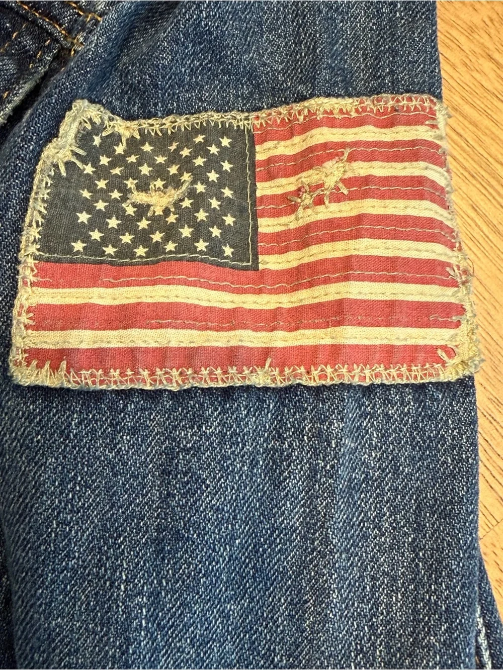 Polo Ralph Lauren Denim Trucker Jacket Kids Size 7 American Flag Patch Logo Snap